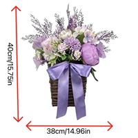 Nouvelle collection Printemps/Été transfrontalière : Panier de fleurs artificielles en plastique fait main, couronne à suspendre à la porte, pivoine et hortensia de haute qualité