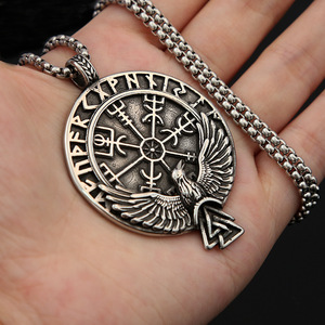 Yunnique – collier avec pendentif Raven Odin Rune en acier inoxydable, bijoux à la mode pour hommes, cadeau, chaîne de 60cm - Product Image 5