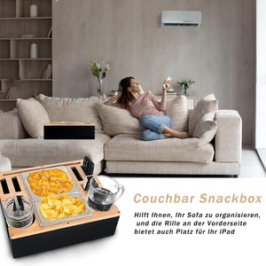 Caddy de consola lacada para artículos diversos, bandeja de consola de sofá de madera de bambú moderna con dos bandejas para aperitivos - Product Image 5