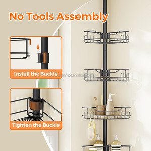 WIREKING Adjustable Floor Standing <strong>Bath</strong> Rack Holder Corner Shower Caddy Tension Pole 4-Tier Rustproof Bathroom Organizer <strong>Shelves</strong> - Product Image 3