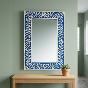 Modern Rectangular Metal Wall <b>Mirror</b> with Bone Inlay Frame Handmade Eco-Friendly Illumination Decorative Art for Home Interior - Product Image 1