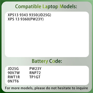Batterie d'ordinateur portable JD25G <span class=keywords><strong>PW23Y</strong></span> pour <span class=keywords><strong>Dell</strong></span> XPS13 9343 9350 9360 Series 90V7W RWT1R 0N7T6 5K9CP RNP72 TP1GT - Product Image 2