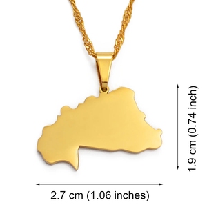 Collier à breloques en acier inoxydable avec drapeau du Burkina Faso plaqué or 18 carats Pendentif avec carte drapeau du Burkina Faso Collier à chaîne ras du cou - Product Image 2