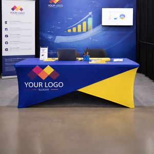 Housse de table rectangulaire extensible avec impression de logo et résistance aux plis, idéale pour les expositeurs de conférences et les commandes en gros pour stands. - Product Image 1