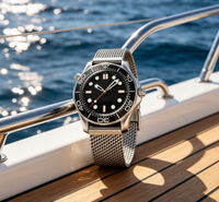 Montre de plongée sportive pour hommes, avec lunette rotative, aiguilles lumineuses, bracelet en maille d'acier inoxydable, montre masculine