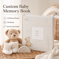 Livre de souvenirs personnalisé pour bébé, couverture rigide en lin, carré, motif ours, montgolfière, nuage, art ligné, cadeau prêt à l'emploi, marque personnalisée, OEM, en gros