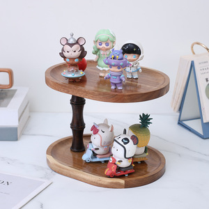 Solid Wood Double Layer <b>Storage</b> <b>Tray</b> Round Standing Type For Desktop Organizers Cosmetic And Small Item <b>Storage</b> - Product Image 1