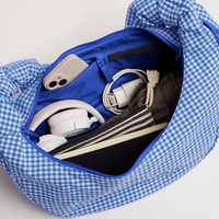 Großhandel Niedliche Schicke Karierte Rüschen-Dumpling-Tasche Verstellbare Wasserdichte Baumwoll-Canvas Halbmond-Schultertasche für Damen