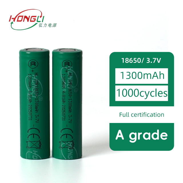 Hongli 18650 1300mAh 3.7V Rechargeable Cylindrical Lithium Ion Battery Cell Grade-A LiCoO2 Cathode CE Certified Low Price