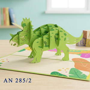Meilleure Vente : Carte Pop-up 3D Triceratops Vert Faite à la Main, Style Animalier, Artisanat en Papier, Prix Imbattable, Tendance Actuelle, Fabriquée au Vietnam - Product Image 2