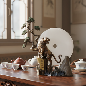 Escultura <span class=keywords><strong>de</strong></span> Caldero <span class=keywords><strong>de</strong></span> Bronce Pintado a Mano con Diseño <span class=keywords><strong>de</strong></span> <span class=keywords><strong>Rugido</strong></span> <span class=keywords><strong>de</strong></span> <span class=keywords><strong>Tigre</strong></span> en Mármol Blanco, Estilo Chino, Hecho a Tamaño Real - Product Image 1