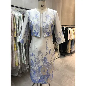 Poliéster Tejido Suave Spandex Floral Elegante Traje de Dama Regular Plus Size Mujeres Trajes de Iglesia