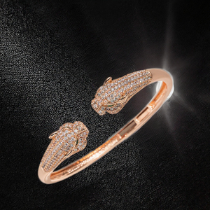 Gold Plated Leopard Head Bangle Zircon Inlay Open Cuff <b>Bracelet</b> for Women Party Gift Jewelry - Product Image 3