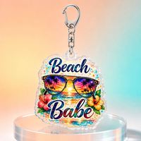 Porte-clés personnalisé en acrylique – Charme de sac de plage « Beach Babe » Coucher de soleil tropical – Cadeau personnalisé – Accessoire de vacances transparent – Vente en gros