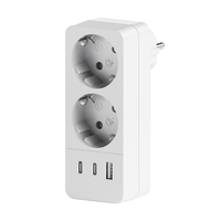 Adaptador de Enchufe Schuko Pheiyon con 2 Tomas de Corriente, 1 Puerto USB-A y 2 Puertos Tipo-C, 10A, IP20, Enchufe Compacto con Conexión a Tierra, Expansor Eléctrico para el Hogar