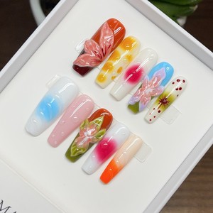<span class=keywords><strong>Uñas</strong></span> Postizas Francesas Hechas a Mano en 3D, Forma de Almendra, Acrílicas, Reutilizables, Venta al Por Mayor - Product Image 4