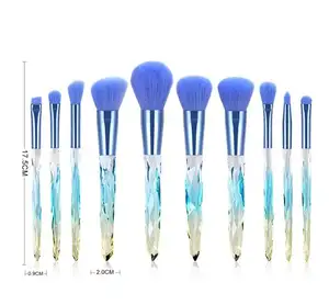 10PCS Private Logo Cruelty Free Bling Diamond Face Make Up Brushes Kit Crystal Handle Makeup Brush Set