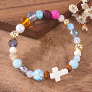 Bracelet élastique croisé fait main pour femme Go2boho, perles colorées mélangées avec turquoise, <span class=keywords><strong>bijoux</strong></span> bohèmes, cadeau chrétien - Product Image 4