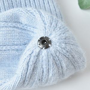 If me-chapeaux tricoté en laine, pour femmes, fourrure naturelle, <span class=keywords><strong>pompon</strong></span> rayé, large manchette, chapeau de Ski, tête de mort, nouveau, hiver - Product Image 4