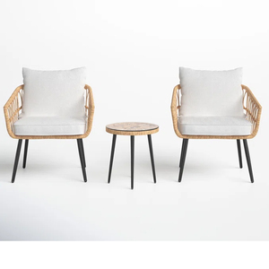 Ensemble de meubles d'extérieur modernes en osier DG 3 pièces, chaises de bistrot pour patio, structure métallique - Assise confortable, garantie 1 an - Product Image 1