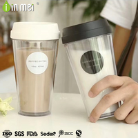 Logo personnalisé Gobelet à café de voyage isolé à double paroi recyclable Tasses étanches réutilisables Boissons en plastique