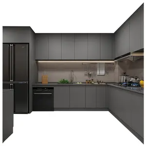出厂价格全套现代设计黑色成套高光泽漆器现代家具三聚氰胺光泽厨柜
