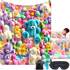 Couverture en peluche douillette Kawaii avec des ours et des fleurs de dessin animé, jeté doux en Raschel pour le confort à la maison - Product Image 2