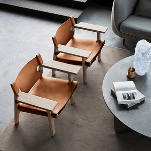 Fauteuil individuel Wabi-sabi en cuir de selle, style nordique, pour salon et <span class=keywords><strong>chambre</strong></span> décontractée, avec accoudoirs, en bois massif, <span class=keywords><strong>chaise</strong></span> espagnole - Product Image 2