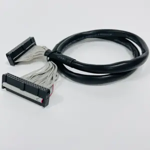 Custom IDC Flat Ribbon Cable With Black Braid Assembly 04P IDC To 64P IDC Flat Cable Assembly