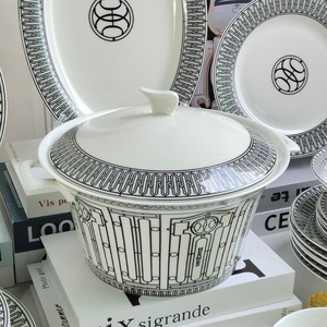 Tableware <b>Set</b> for Home Hotel Modern Chinese Gold Rim Customizable for Family <b>Dinners</b> Coffee Promotional <b>Sets</b> - Product Image 6