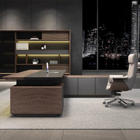 Mobilier de bureau moderne Bureau de bureau Designs PDG Bureau exécutif Directeur Table de bureau en forme de L Mdf Boss avec Table d'appoint Bibliothèque