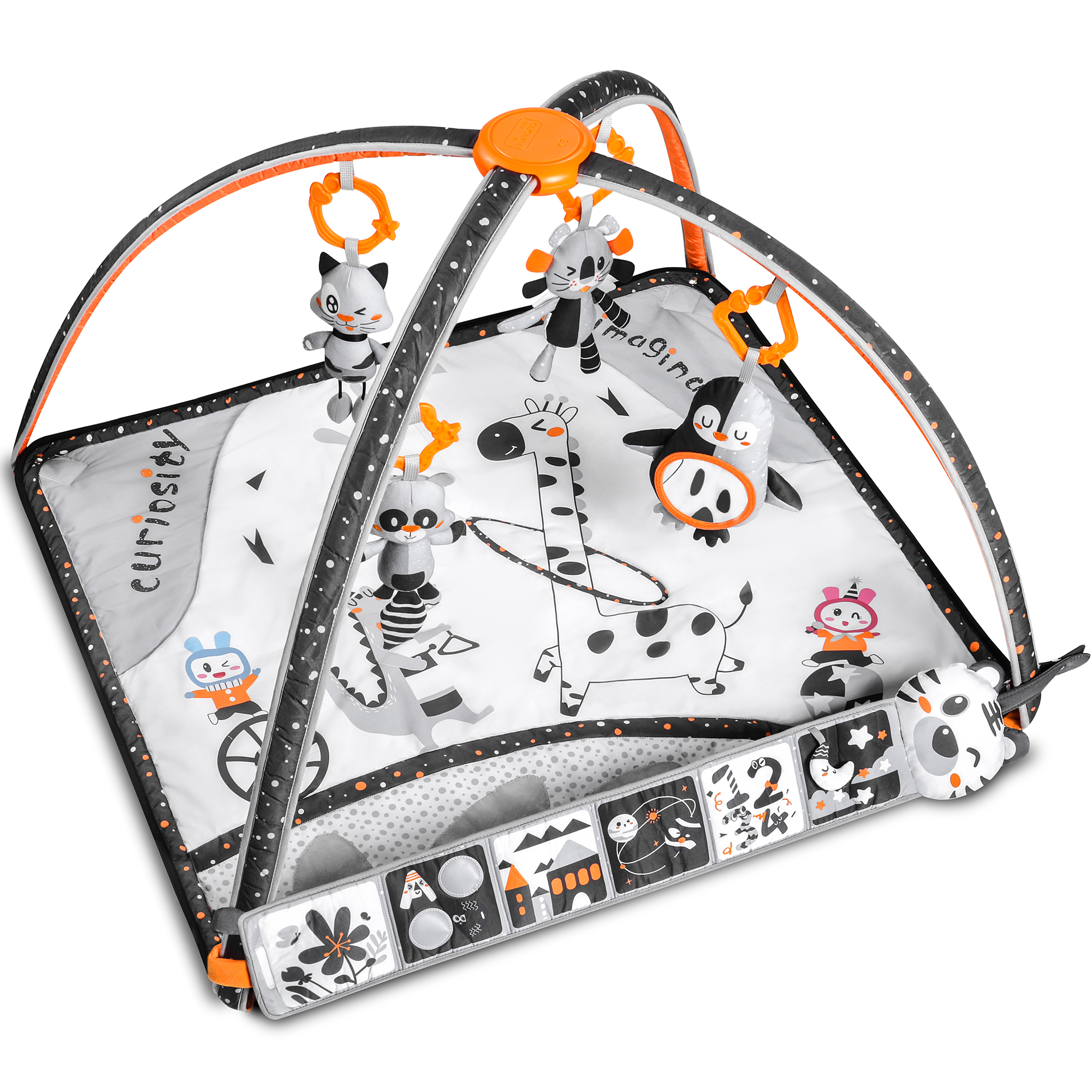 Tumama New Design Black&White Soft Baby Activity Play Gym Mat Toy With 4pcs Plush Doll Baby Hang Rattle Toy