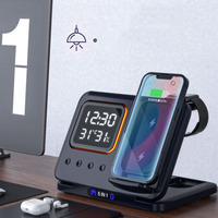 Nieuwe 15W Draadloze Oplader Station Wekker 5 In 1 Bureau Opvouwbare Multifunctionele Oplaadstandaard Voor Tablet Met Temperatuur