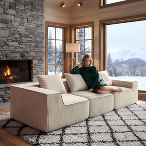 Juego de Sofás Seccionales Modulares de Terciopelo, Sofá de 3 Plazas, Totalmente de Espuma Comprimida, Diseño Moderno y Minimalista, Asientos Profundos, Color Beige, para Hotel o Villa - Product Image 4