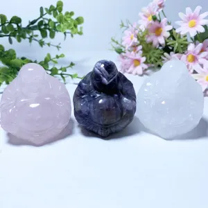 Factory Wholesale Natural High Quality Hand Carving Crystal Quartz Different Materials Smile Buddha For Decoration