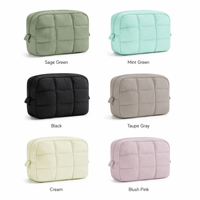 Pochette de maquillage en coton matelassé vert menthe, pochette cosmétique douce, trousse de toilette de voyage avec fermeture éclair, étui de rangement portable pour femmes