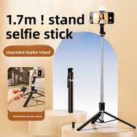 Support de téléphone extensible de 17 mètres pour perche à selfie, trépied sur pied télescopique portable rotatif intelligent avec lumière d'appoint et télécommande