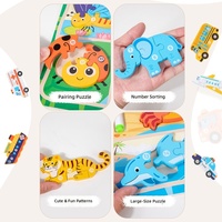 Tableau de puzzle en bois 2-en-1 animaux et véhicules, tableau de dessin et d'écriture, jouet éducatif précoce pour enfants, puzzle Montessori, jouets pour enfants