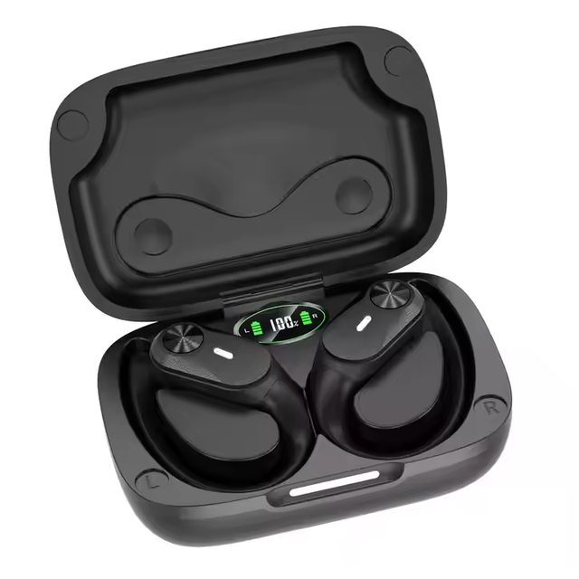 T60 Bluetoothes Headphones Wireless Earbuds 80hrs Playtime Wireless Charging Case Digital Display Over-Ear Headset with Earhook