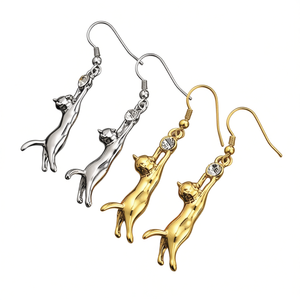 Pendientes Colgantes E3721 Golden Cat, Aleación de Zinc, Cristal, Engaste de Bisel con Pedrería, Pendientes de Moda para Mujer - Product Image 1