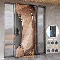 Puerta de Entrada Pivotante Moderna de Aluminio de Lujo con Inserto de Vidrio y Luces Laterales para Entrada de Villa