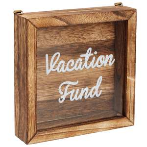 Boîte à monnaie rectangulaire en bois avec fenêtres transparentes, boîte à monnaie de voyage, cadeau promotionnel - Product Image 2