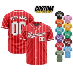 Vente en gros de chemises de <span class=keywords><strong>baseball</strong></span> pour jeunes à col en V, logo brodé rouge, maillot de softball et de <span class=keywords><strong>baseball</strong></span> respirant à fines rayures - Product Image 1
