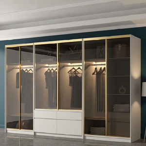 Armario moderno minimalista con puertas correderas de vidrio, combinación de lujo ligero, vestidor para dormitorio. - Product Image 2