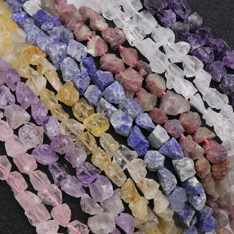 10-12mm Raw Rose Quartz Nuggets Beads Drilled Rough Natural Amethyst Fluorite Citrine Lapis Freeform Beads for Jewelry DIY