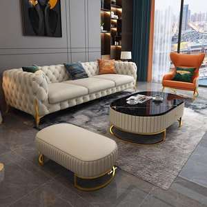 आधुनिक लिविंग रूम असबाब सोफा सेट ट्यूफ्टेड डिजाइनर उच्चारण गोल्डन लक्जरी ऑफिस रिसेप्शन सोफा कुर्सी - Product Image 3