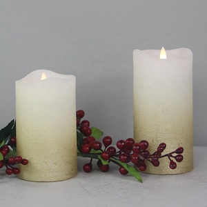 Bougies sans <span class=keywords><strong>flamme</strong></span> <span class=keywords><strong>LED</strong></span> scintillantes de pilier de cire en détresse d'or de décor à la maison avec la vraie <span class=keywords><strong>flamme</strong></span> 3D - Product Image 3