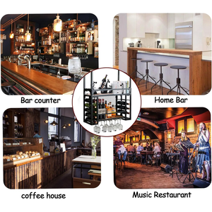 Porte-<span class=keywords><strong>vin</strong></span> en fer noir pour l'intérieur, porte-<span class=keywords><strong>vin</strong></span> mural multifonctionnel, peut contenir des verres - Product Image 3