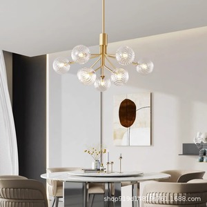 โคมไฟระย้าทองแดงสไตล์วินเทจแบบฝรั่งเศส โคมไฟหรูหราสำหรับห้องนั่งเล่นและห้องรับประทานอาหาร โคมไฟแก้วเมจิกบีนแบบอเมริกัน - Product Image 4