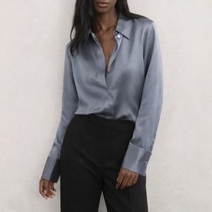 Chemises <span class=keywords><strong>en</strong></span> satin élégantes de haute qualité OEM personnalisées vintage solides pour femmes - Product Image 4